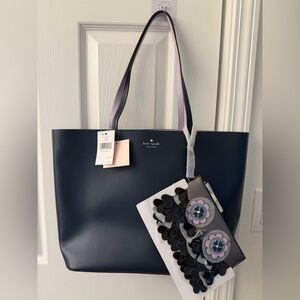 Kate Spade Dark Blue Tote with Floral Accent Pouch